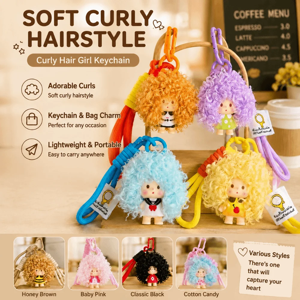 Trendy Cartoon Curly Hair Doll Keychain Pendant Colorful with Lanyard Doll Keychain Soft Doll Bag Charm Party Favors