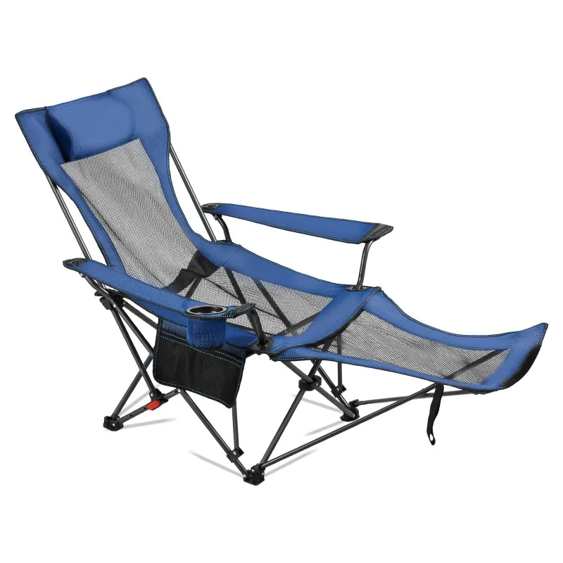 Beach Chairs Reclining Camping Chair Portable Folding Lounger for Adult Heavy Duty Blue