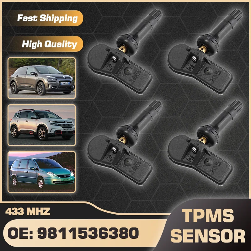 

1/4Pcs Tire Pressure Monitor Sensor TPMS 9811536380 433 MHz For Citroen C4 2014-2019 Citroen C5 2013-2020 Citroen C8 2015-2018