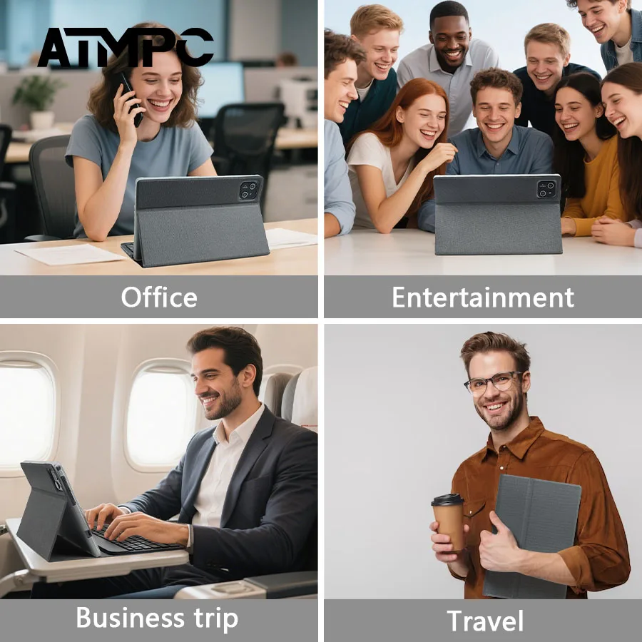 ATMPC 10.1 Inch Tablet PC, Android 14, 12GB RAM, 64GB ROM, Octa-Core, BT 5.4, 6000mAh, 2.4GHz/5GHz WIFI 6, IPS Screen Tablet PC