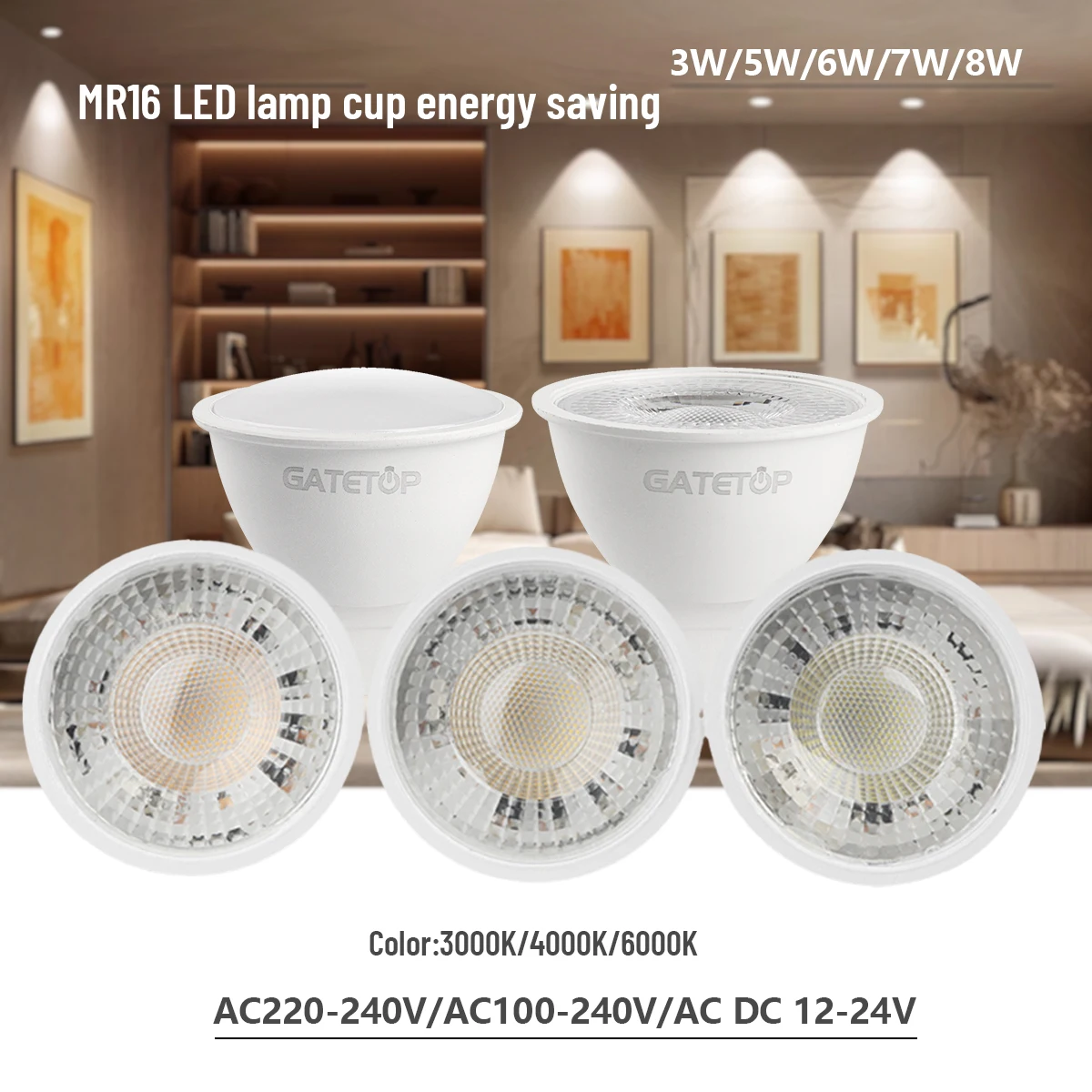 

12PCS Energy-efficient LED Spotlight Mr16 Gu5.3 Base AC230V AC110V DC12V 3000K/4000K/6000K Foco Bulb Lamp for Home Decoration