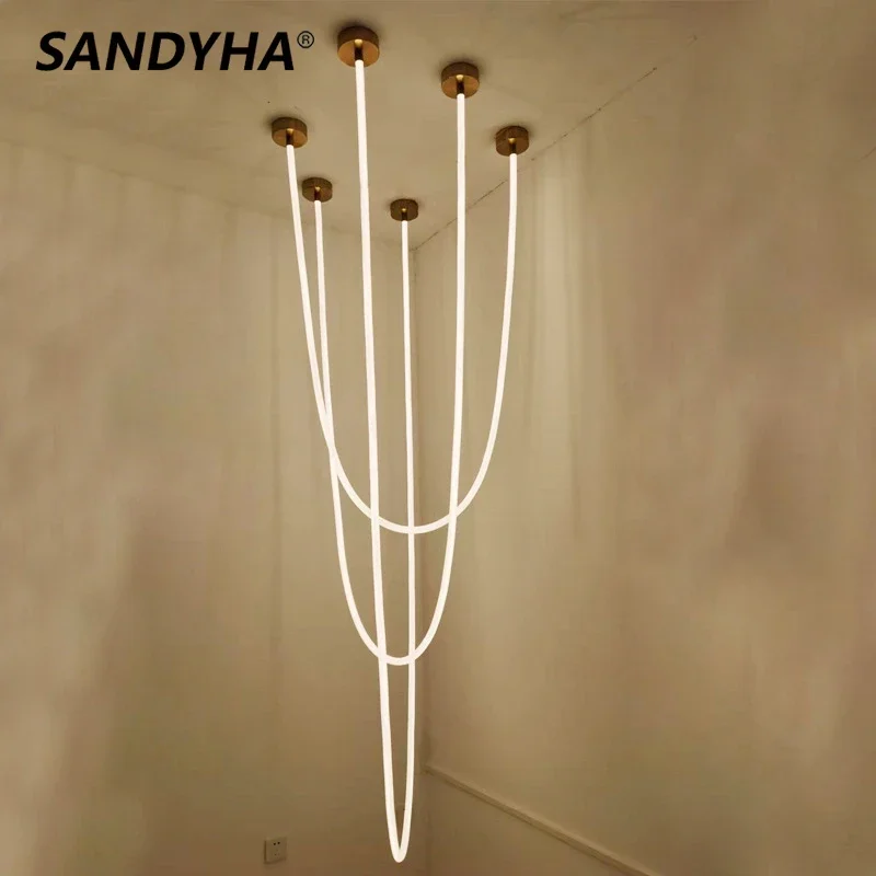 SANDYHA Minimalist Line Art Design Chandeliers Led Lamp for Living Dining Room Pendant Lighting Decor Lustre Para Sala De Estar