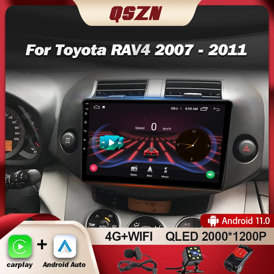 

Автомагнитола QSZN для Toyota RAV4 RAV 4 2007 2008 2009 2010 Android13, автомагнитола, мультимедийный видеоплеер с GPS-навигацией для Carplay