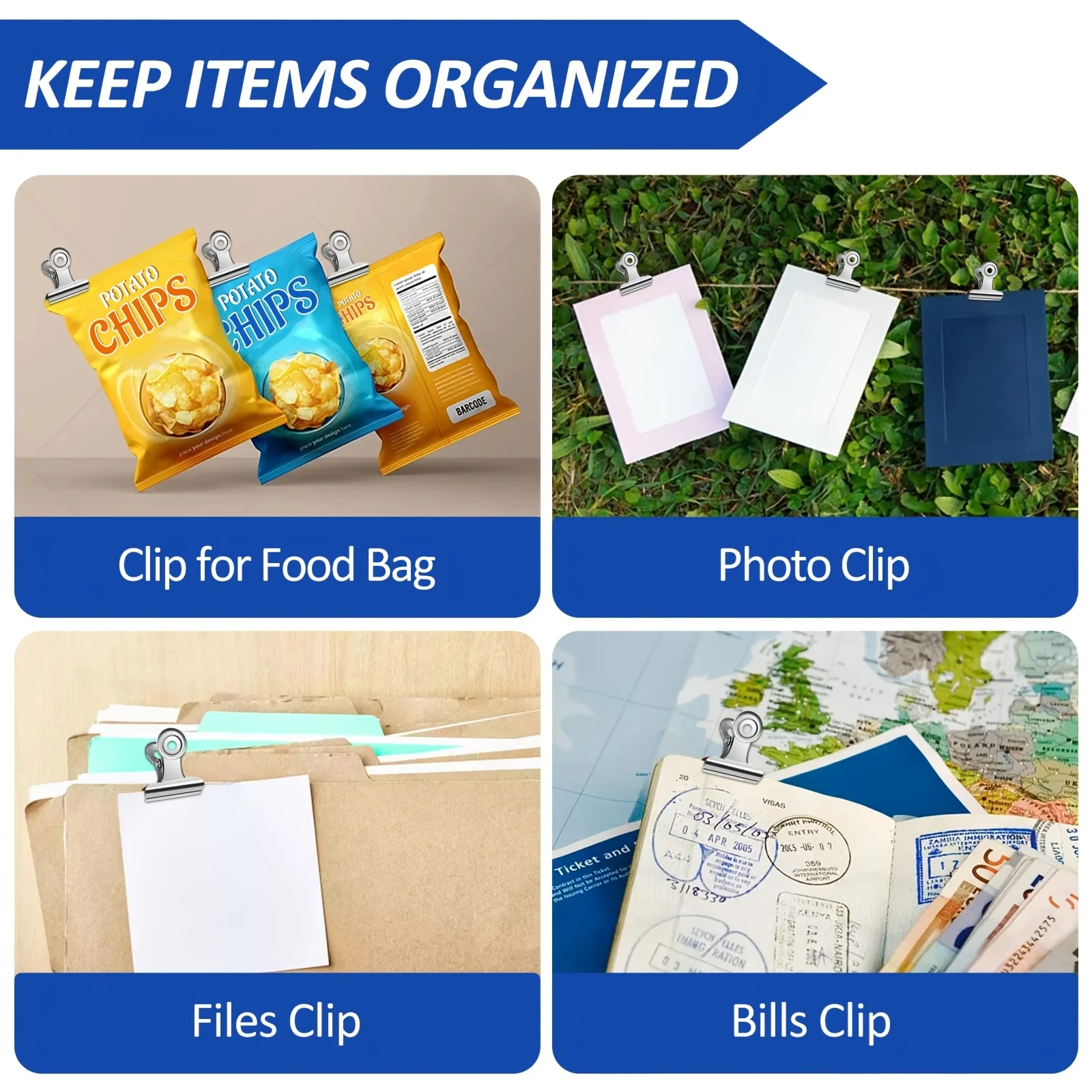 Multi-Pack Small Stainless Steel Food Bag Sealing Clips - Reusable, Versatile Metal Hinge Clips for Office, Home, and Store Use