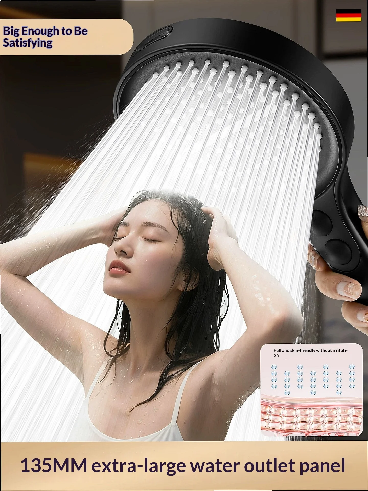 High‑Pressure Large‑Panel Rainfall Shower Head, Anti‑Clog Spray Nozzle for Bathroom Use