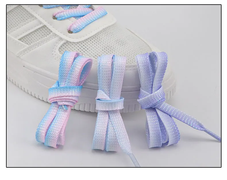 Metallic Shiny Gold Silver Shoelace Glitter White Shoelaces 1.2cm Width Shoe Laces Colorful Bright Silk Casual Laces for Sneaker