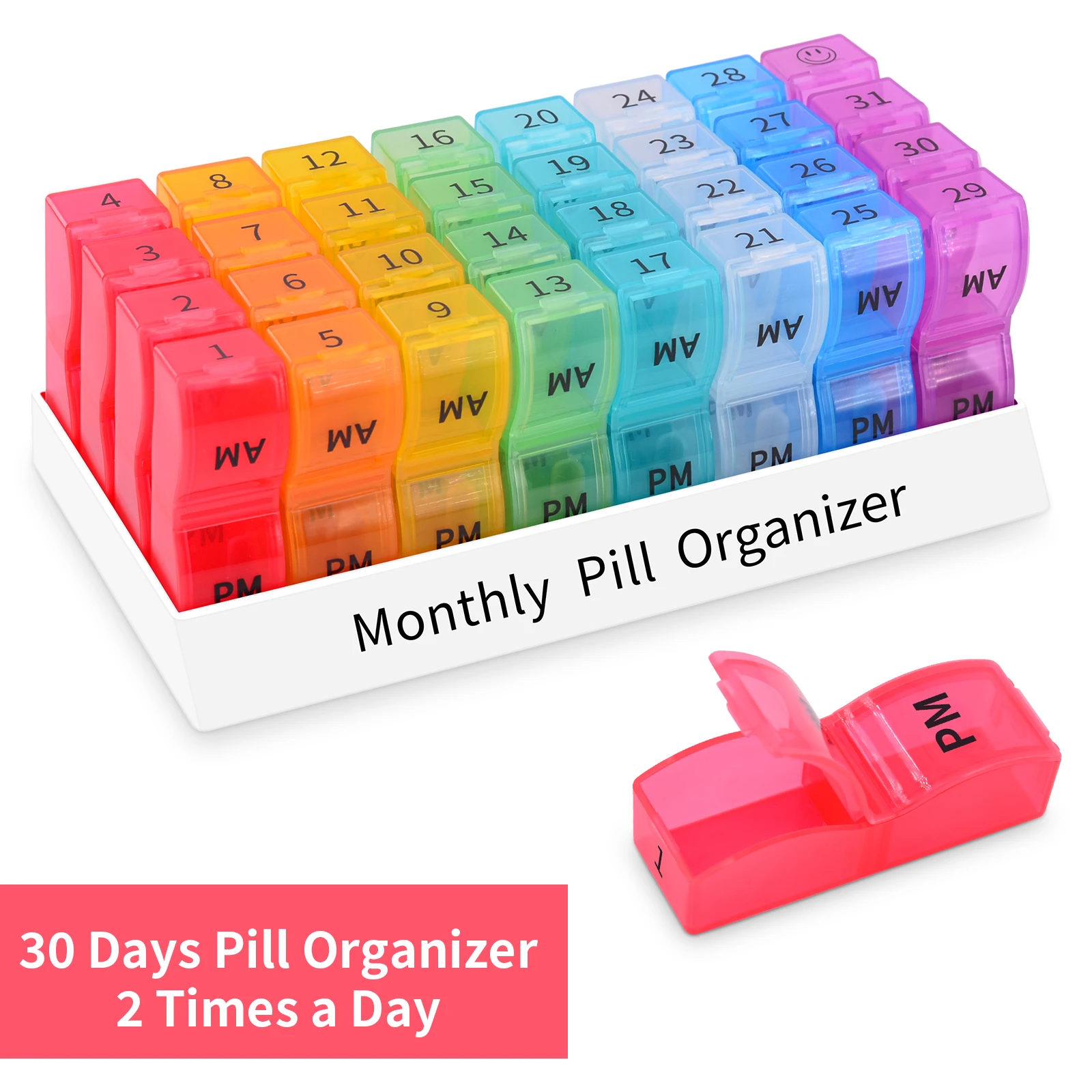 

Ежемесячный органайзер для таблеток на 31 день, 2 раза в день, футляр для таблеток на один месяц AM PM, коробка для таблеток на 4 недели для путешествий, лекарства и добавки