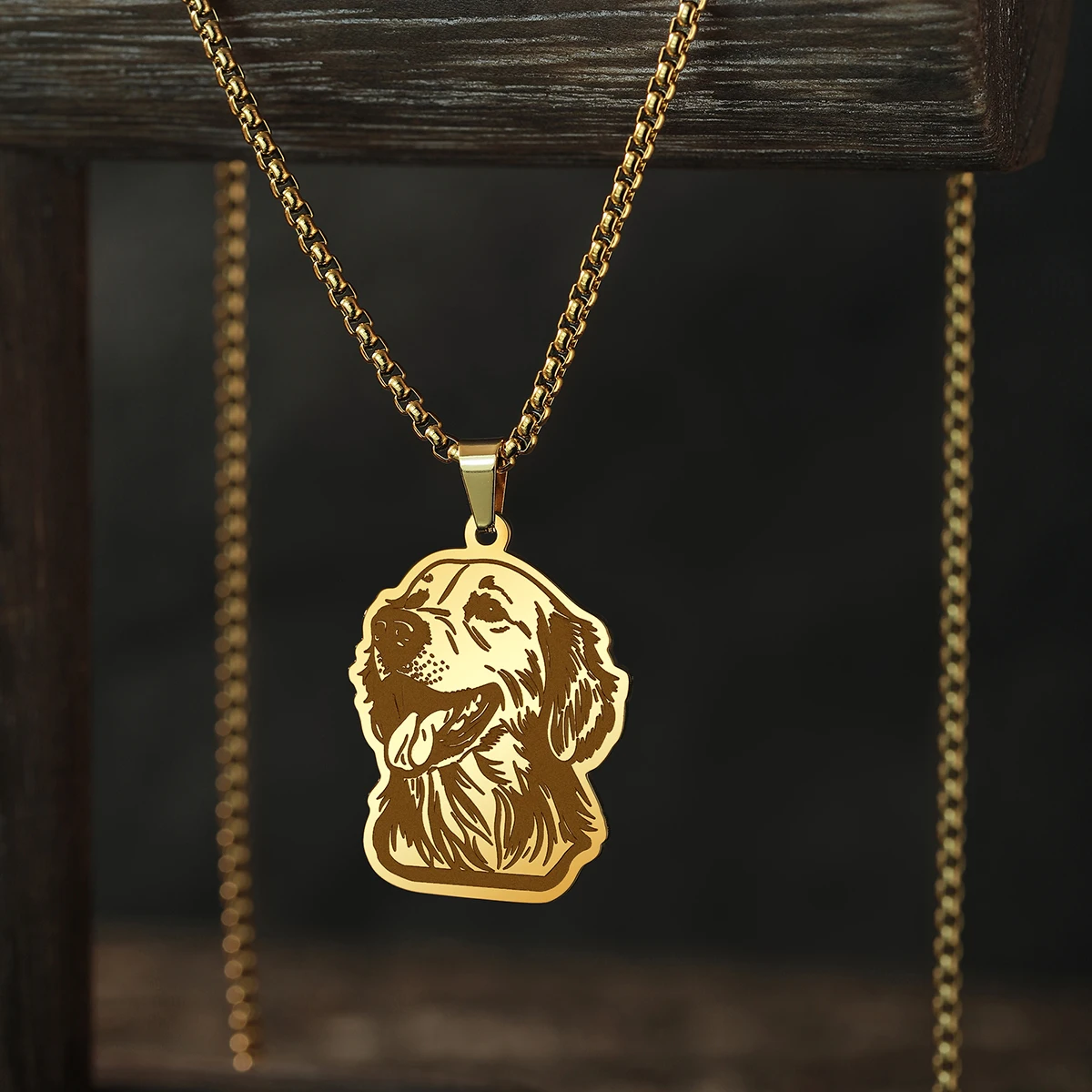 QIMING Golden Retriever Pendant Necklace Women Girls Cartoon Jewelry Stainless Steel Animal Necklace