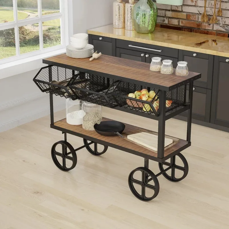 Industrial style fashion wine trolley creative mobile kitchen rack meal