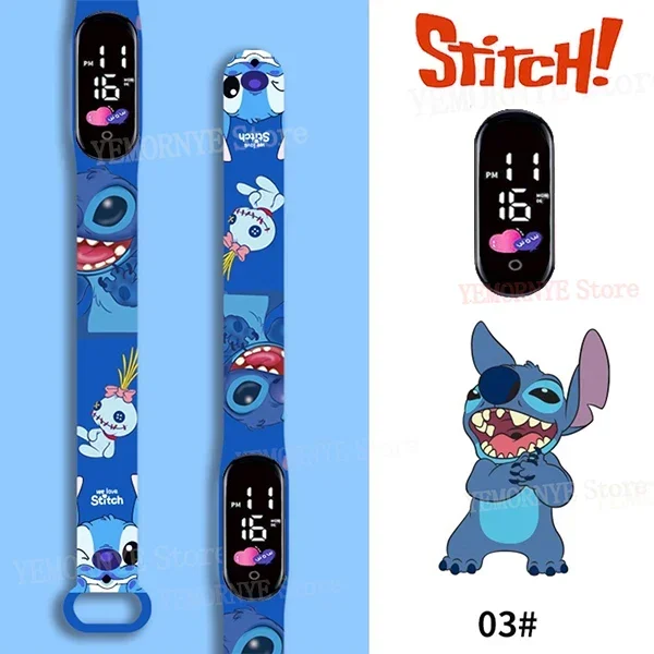 Stitch Orologi digitali per bambini Figure anime Orologio luminoso a LED Touch Orologio sportivo elettronico impermeabile Regalo di compleanno per bambini