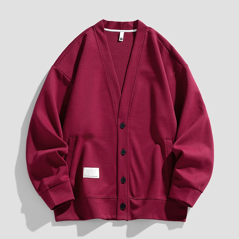 

Spring Vintage Cardigan Jacket for Men Long Sleeves Solid Color American Style Streetwear Mens Jackets Coats