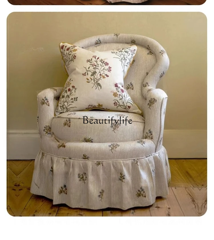 American retro solid wood sofa chair living room printing casual French country villa balcony single chair