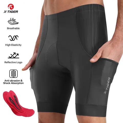 X-TIGER Men Long Distance Cycling Shorts 7 Hour Shock Pad Quick Dry Anti Slip Waistband Night Reflective MTB Bike Shorts