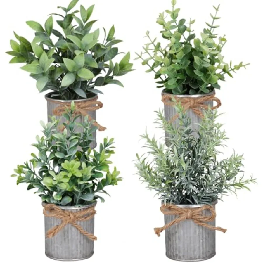 

Small Artificial Plants Set of 4 Fake Potted Plant with Iron Pot Mini Greenery Dr for Indoor Home Porch Garden Bathroom Dr