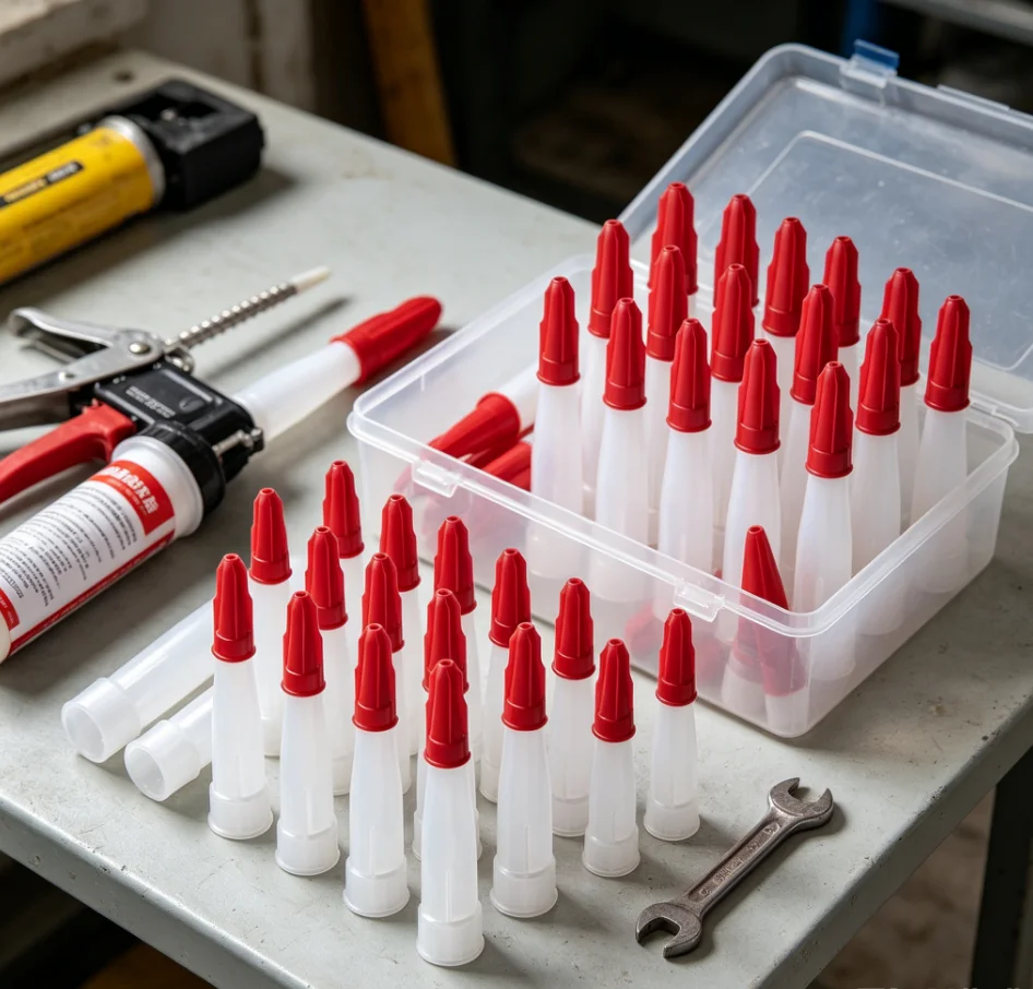 10Pcs Spare Silicone Nozzle Sealant Tool Kit Re-sealable Mastic Cartridge Spare Nozzles Screw Cover For Caulking Pipes