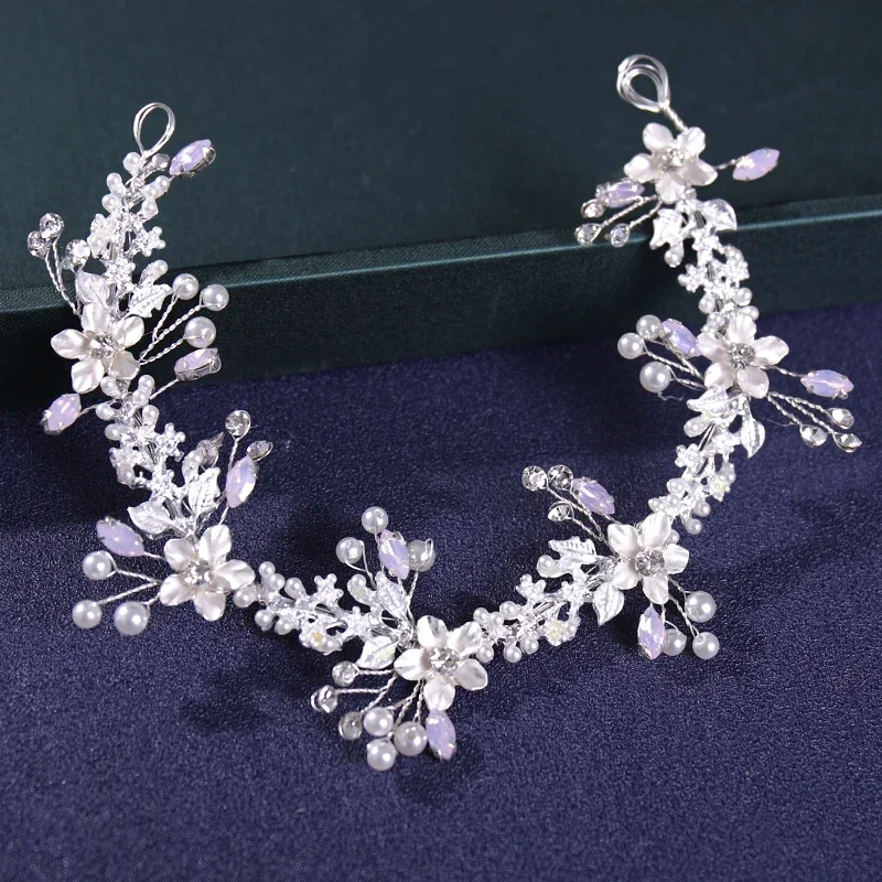 Silver Color Pearl Rhinestone Crystal Headband Tiara Hairband For Women Bride Hair Jewelry Wedding Hair Accessories Hair Band