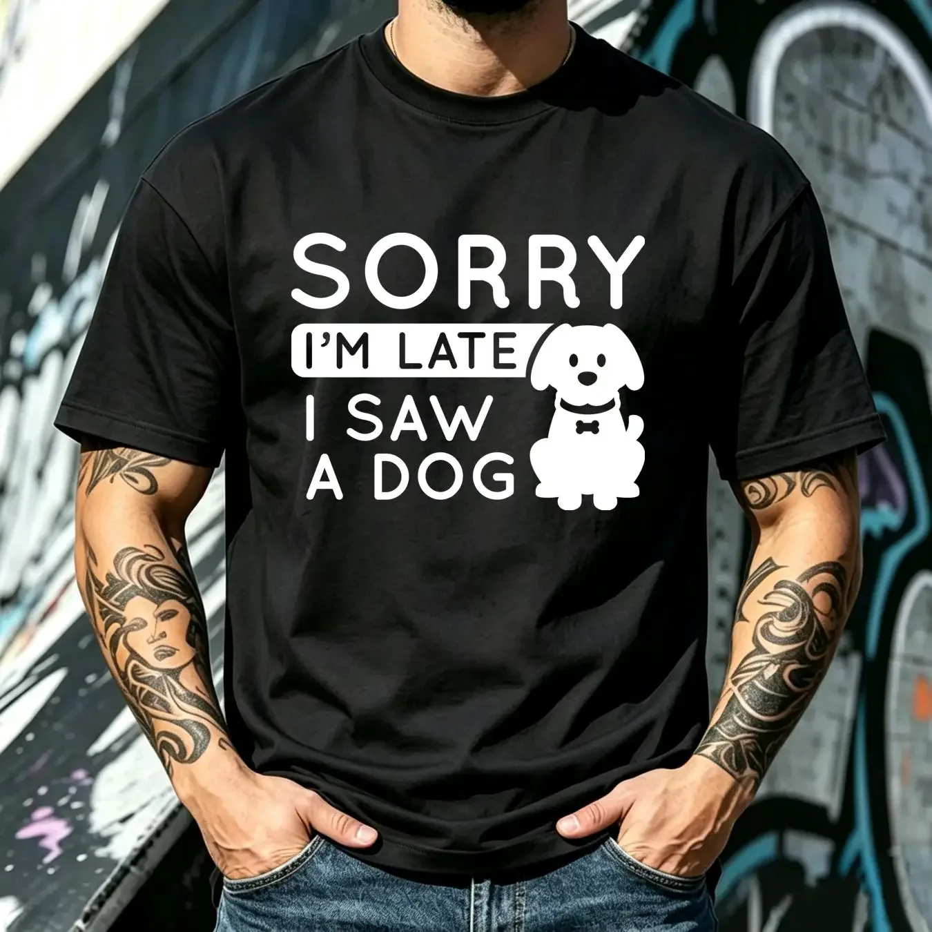 washed T Shirt Sorry I m Late Saw A Dog Large Capacity Backpack Print Backpacks vintage Washed fashion homme Stretched Casual