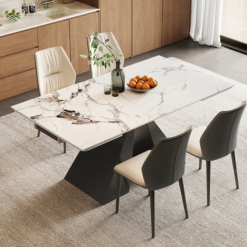 Italian minimalist retractable rock slab dining table household small apartment rectangular dining table and chair combination