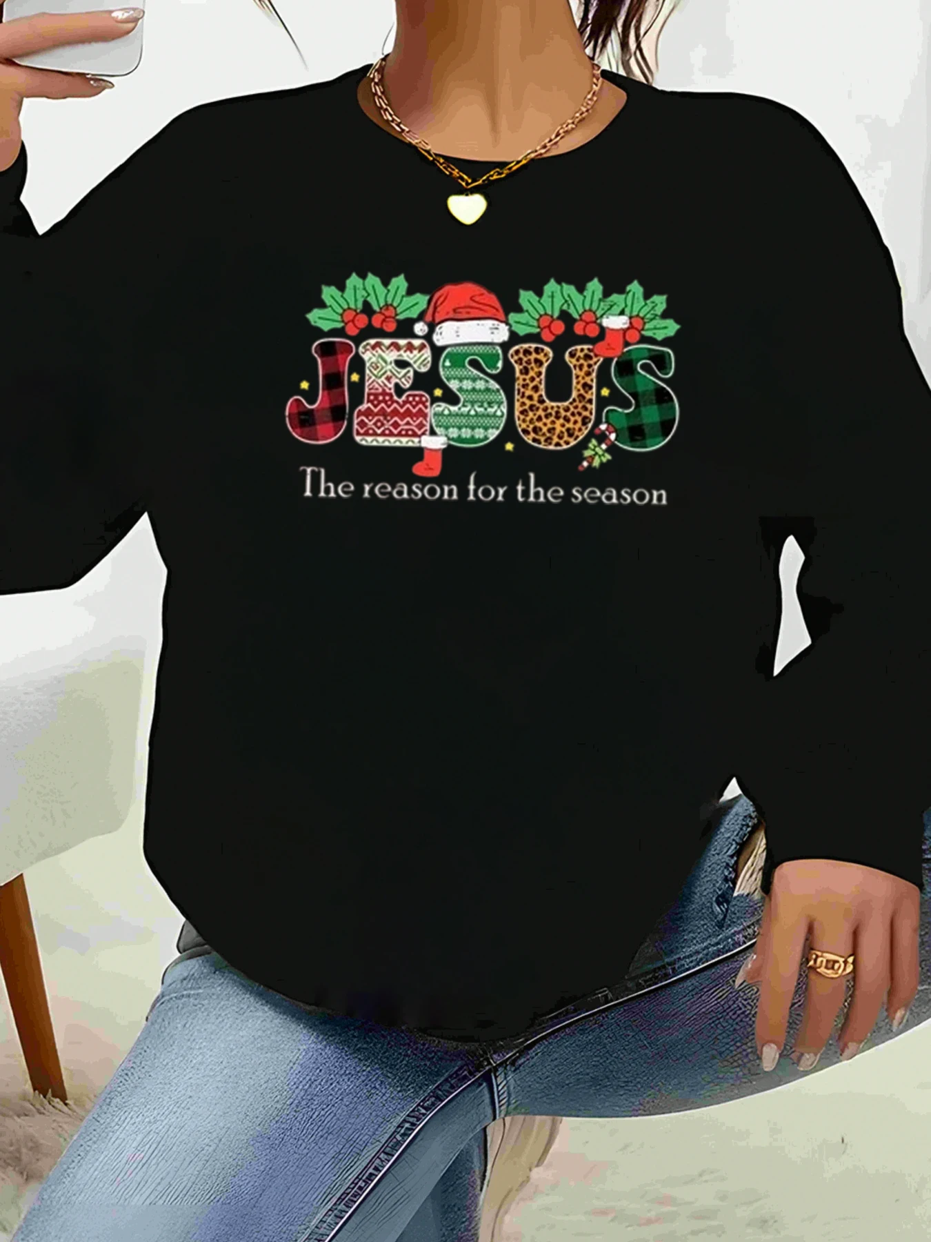 

Рождественский свитер с длинными рукавами и принтом «Иисус, причина сезона», праздничный наряд для женщин
