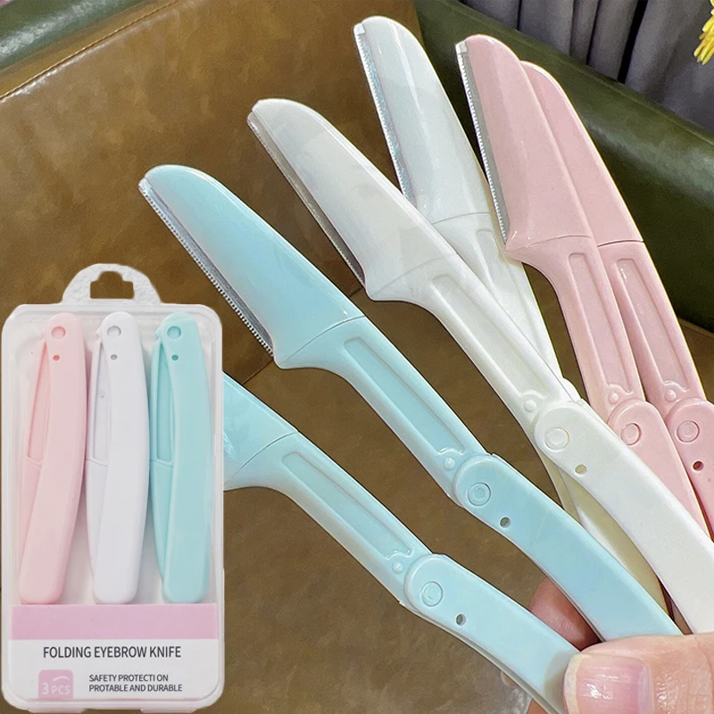 Epilatore per sopracciglia pieghevole portatile Epilatori per il viso sicuri Set di epilatore per lama di rasoio antigraffio per il viso Strumento per il trucco di bellezza delle donne
