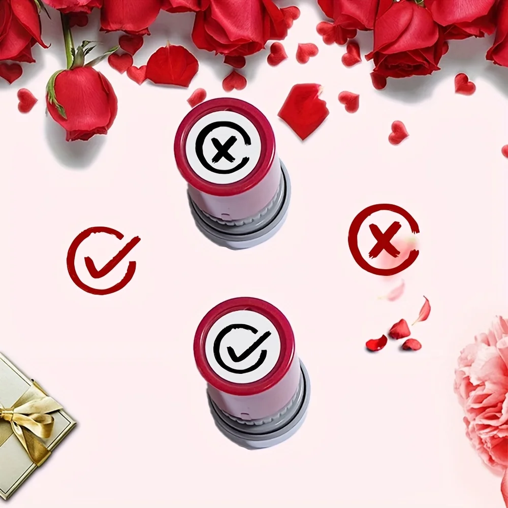 Teacher Grading Rubber Stamps - Red Check & X Mark Stamps for Classroom, Homework Correction, and Feedback