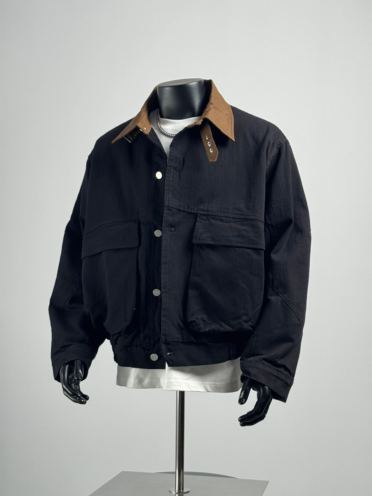 

Осень 202, мужская повседневная рабочая одежда, длинный хлопковый свободный универсальный топ с большим количеством воротника контрастного цвета, свободный крой