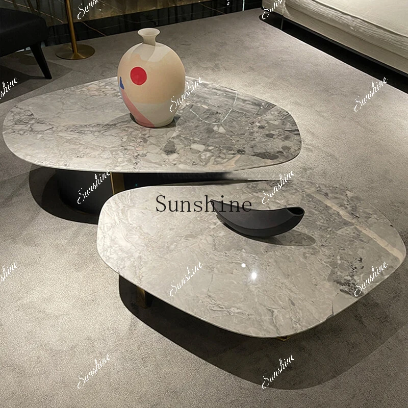 

Gray special-shaped coffee table minimalist natural marble large flat-floor large villa light luxury furniture FT