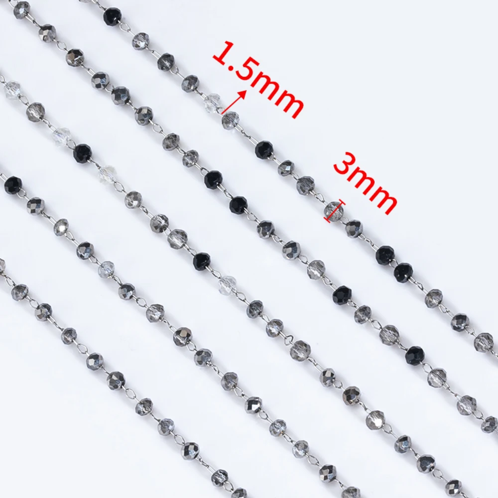 2Meters 1Meter Stainless Steel Gray Beads Chain Natural Stone Crystal Beaded Chain Necklace Bracelet Supplies Jewelry Making DIY