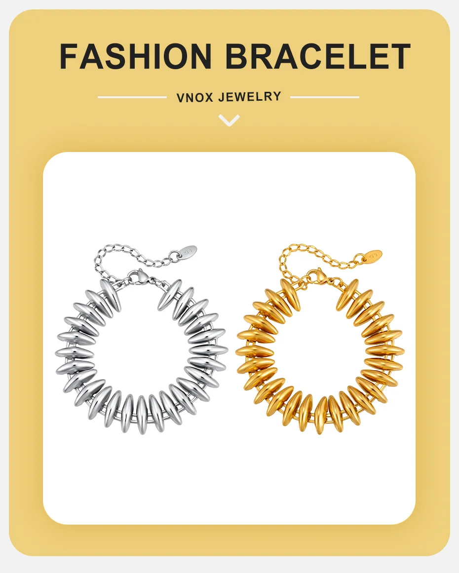Vnox Vergoldetes, klobiges Marquise-Gliederarmband für Damen, minimalistisches, dickes Armband aus Edelstahl mit Perlen, Schmuckstück. – Detail 1