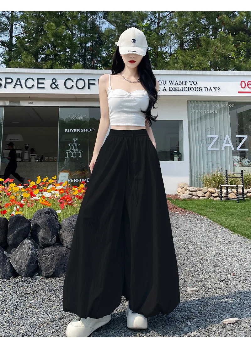 Women's Oversized High Waist Wide Leg Pants Spring Summer Solid Color Casual Cropped Pants Woman Loose Puffy Lantern Trousers