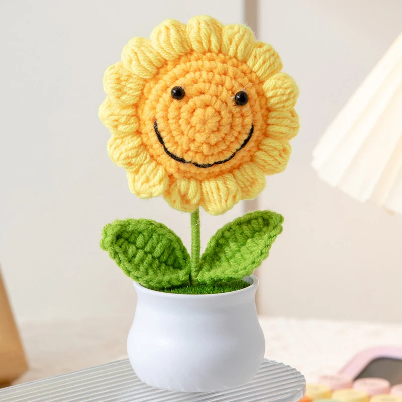 1PCS Kreative Künstliche Blumen Nette Häkeln Sonnenblume Töpfe Gestrickte Blume Handgemachte Geschenk Hause Hochzeit Gast Geschenke Desktop Decor – Detail 8