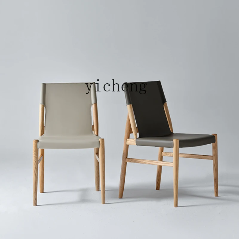

Simple Saddle Leather Dining Chair Solid Wood Backrest Chair Home Retro Industrial Style Leisure Conference Chair