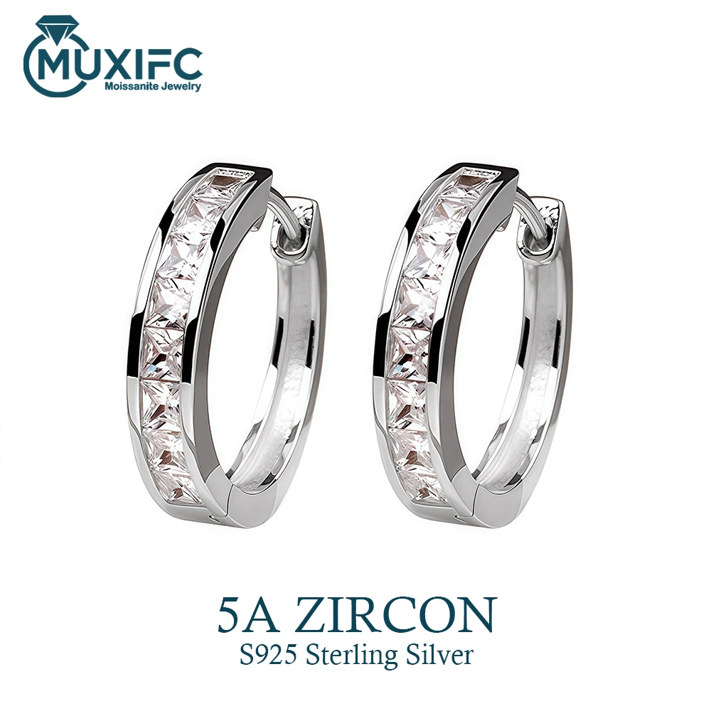 

MUXIFC Fashion Square 5A Zircon Hoop Earrings for Women Sparking S925 Sterling Silve Wedding Ear Studs Wide Earring Fine Jewelry