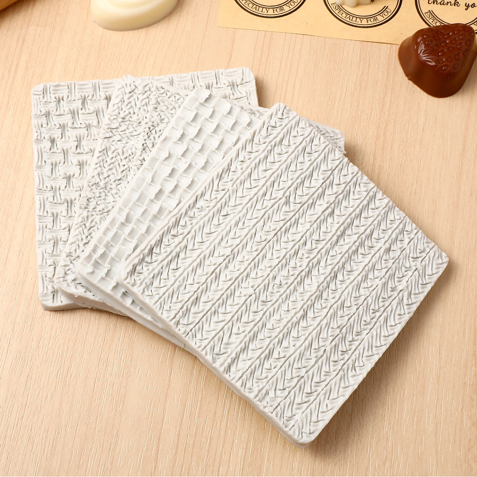 

4PCS Weave Knitting Silicone Mold Crochet Texture Embossed Design Cake Candy Chocolate Fondant Soap Moulds Kitchen Baking Tools
