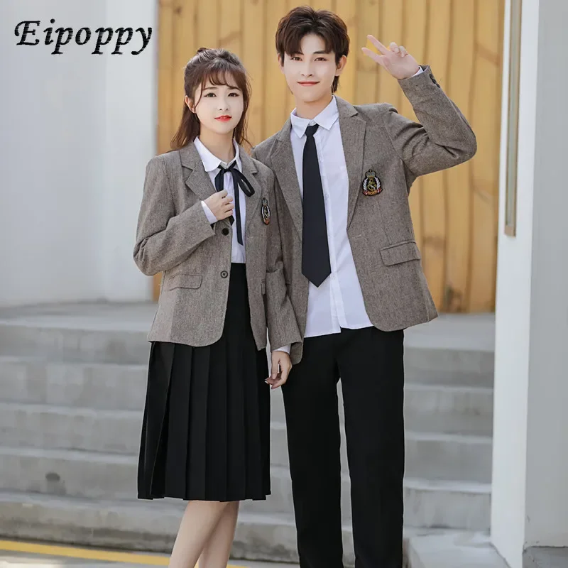 Middle School Student School Uniform Suit British College Style Autumn and Winter Korean Pleated Skirt Women