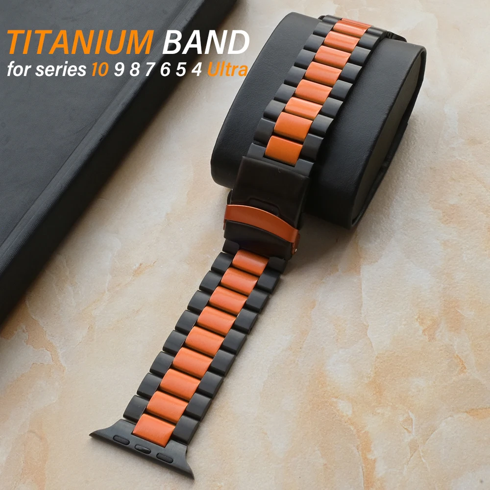 

Черно-оранжевый титановый ремешок для Apple Watch Series 10 9 8 7 6 5 4 Ультра роскошный мужской браслет для Iwatch 49 мм 46 мм 45 мм 44 мм ремешок