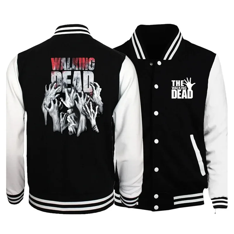 

The Walking Dead Jacket Men Wing Print Coat 2022 Spring Autumn New Brand Black White Baseball Uniform Hip Hop Streetwear Homme