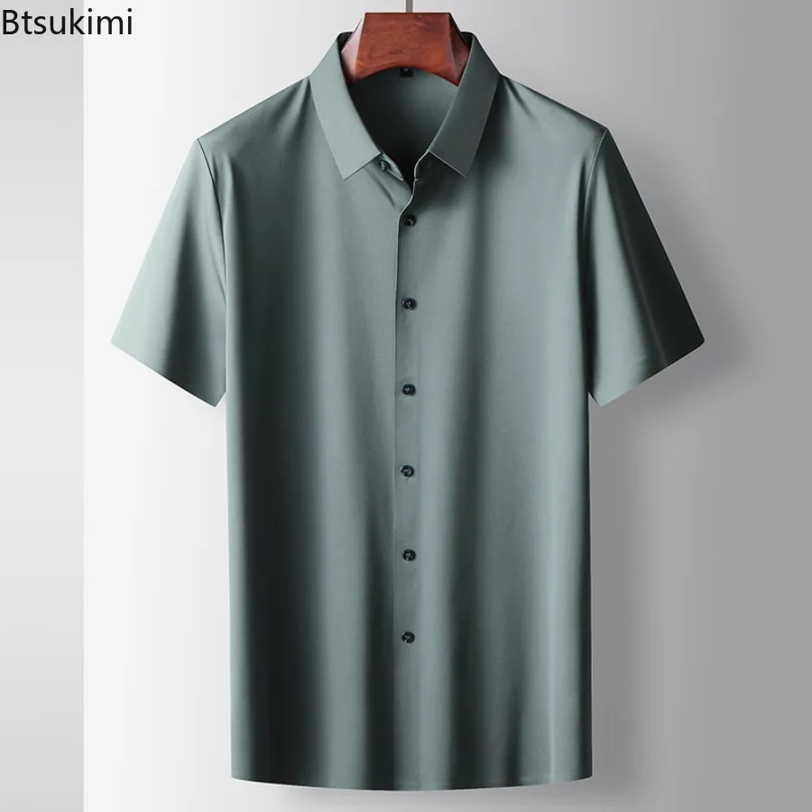 

Новинка 2026, мужские рубашки с коротким рукавом, летние однобортные деловые повседневные футболки с лацканами, дышащие мужские классические рубашки без следов