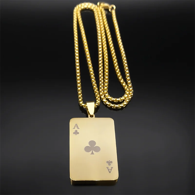 Punk Poker Pflaume Blüte eine Anhänger Halskette für Frauen/Männer Edelstahl Gold Farbe HipHop Spielkarte Kette Schmuck NZZZ130-2 – Detail 14