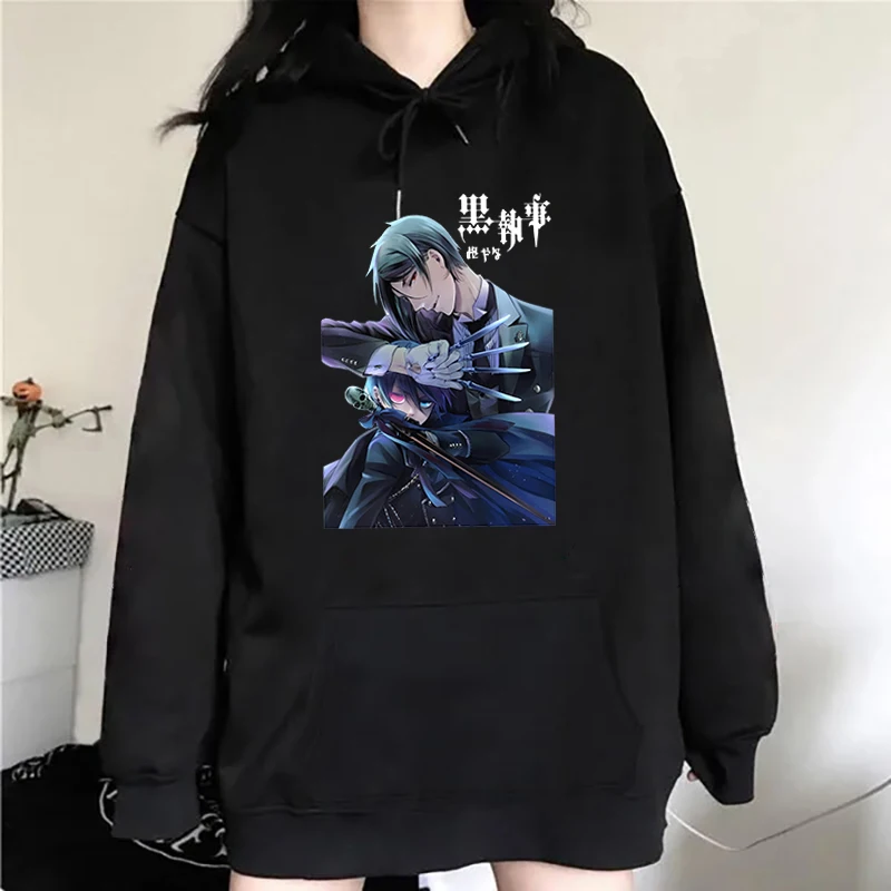 Funny Anime Black Butler Sebastian Michaelis Ciel Phantomhive Print Hoodie Fashion Women Casual Pullover Hoodies