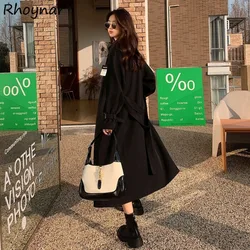 Korean Fashion Lace-up Trench Women Vintage Autumn Y2k College High Street Long Coats Sweet Temperament Chic Students Leisure