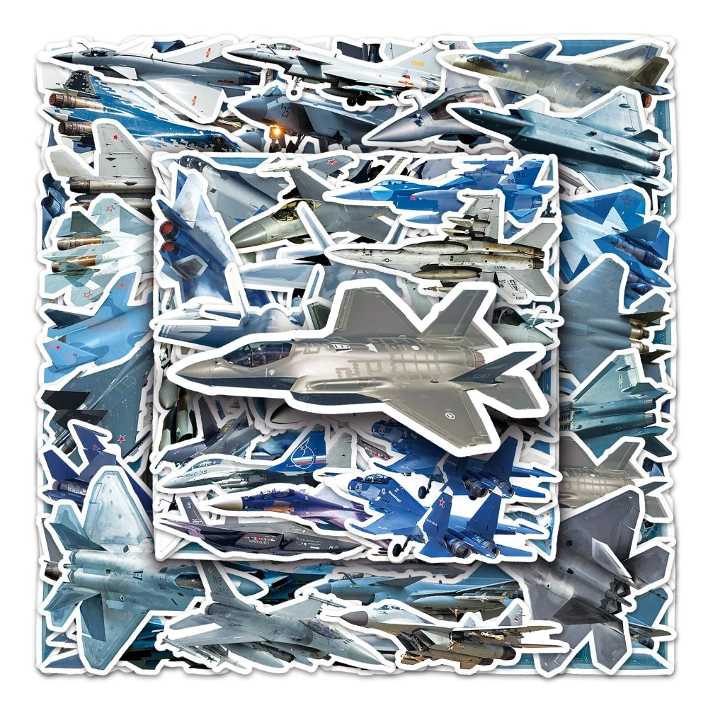 10/50Pcs Cartoon Plane Fighter Sticker Toys for Boys Car Aircraft Anime Sticker for DIY Kids Toys Room Learning Traffic Tool