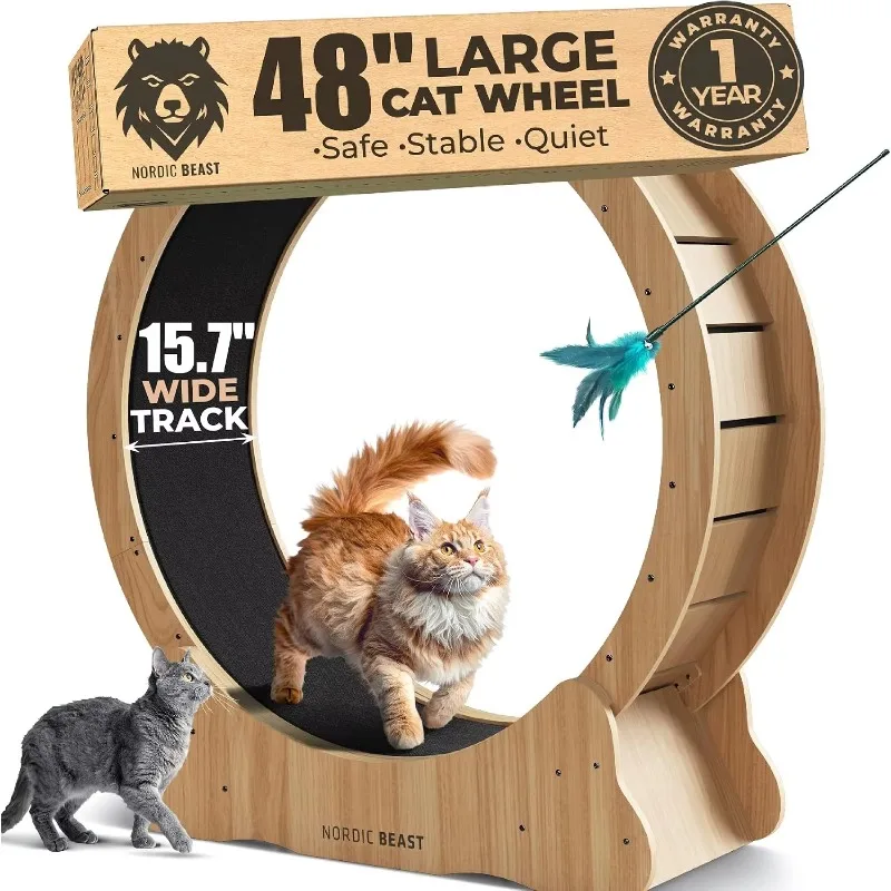 ^Walnut Wood 48'' XL Cat Wheel - Cat Wheels for Indoor Cats Which Doesn't Negatively Affect Your Cat's Spine - 15.7'' Extra