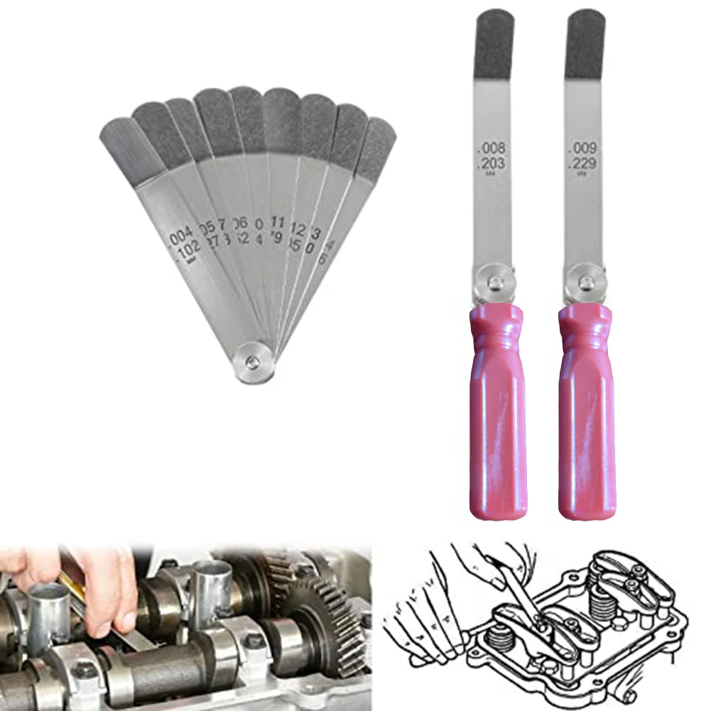 車両エンジンバルブクリアランスを測定するための16ピースメトリックおよびインペリアル厚さゲージセット。 隙間ゲージ調整ツール