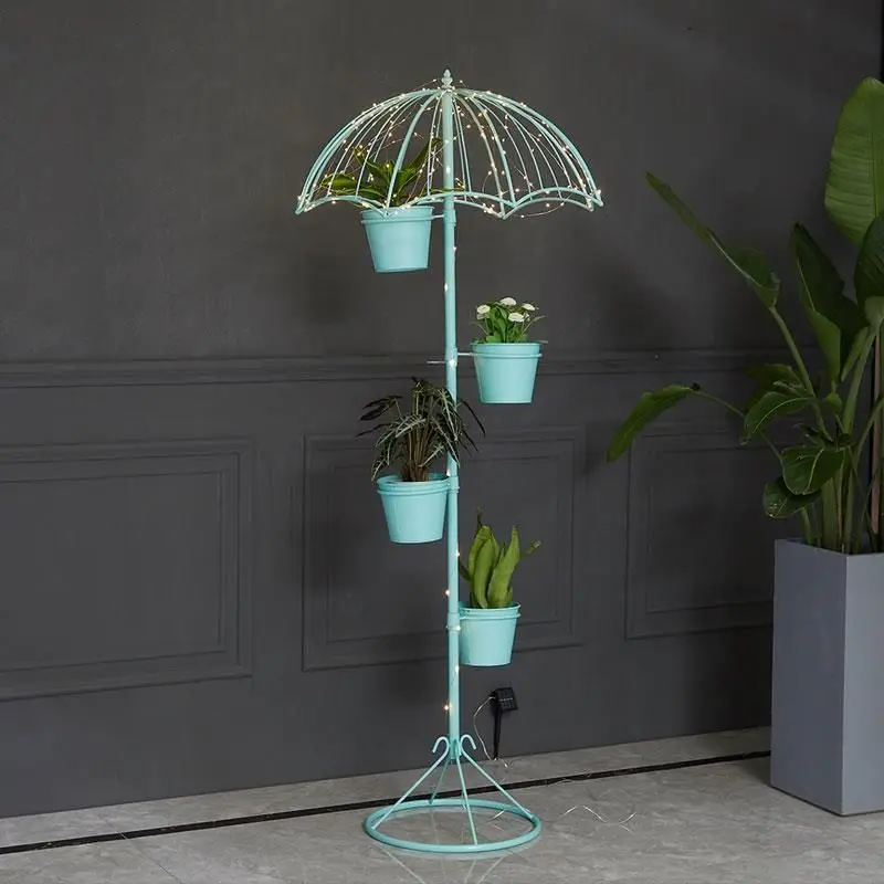 Multi Story Outdoor Balcony Ironwork Flower Pot In Courtyard Floor Standing Decoration Potted Creative Umbrella Plant Rack