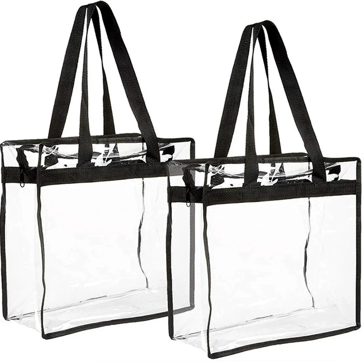 

2Pcs Clear Tote Bags Large Capacity Transparent Shoulder Bag with Zipper Flexible Clear Lunch Bag Multipurpose Transparent Totes