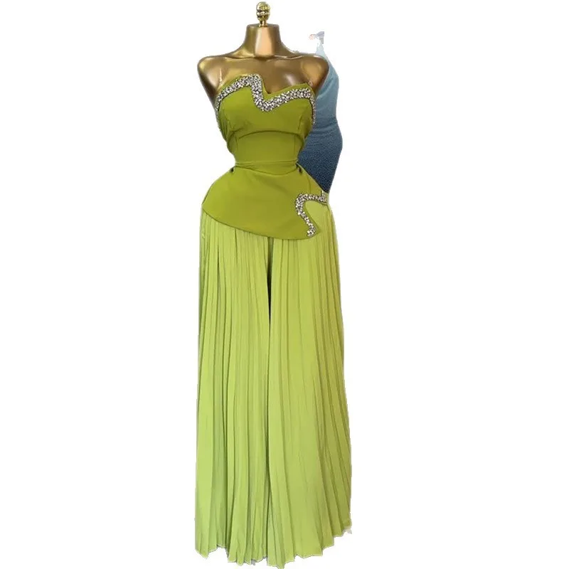 Shirt Top Long Pants Set Full Length Fresh Sweet Style with Sleeveless Summer Rhinestone Embellished Casual Wear Women Sets