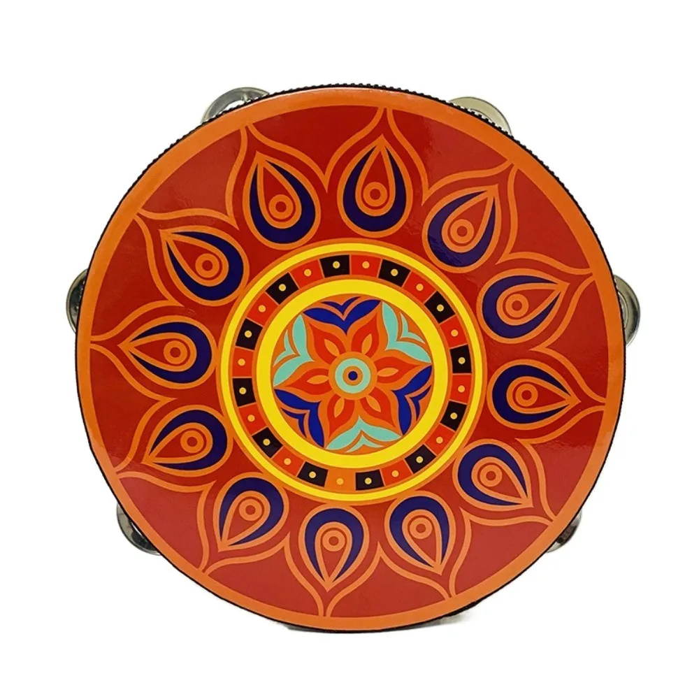 

Gift Wooden Floret Hand Drum Chinese Style 8 Inch Tambourine Handbell Floral Pattern Single Row Music Percussion Instrument Kids