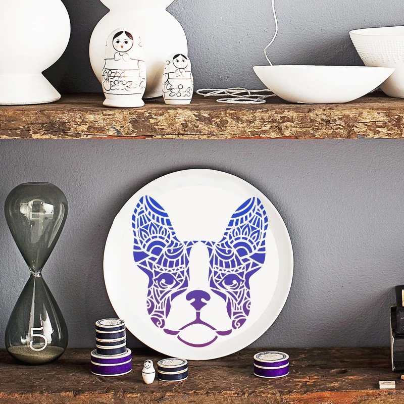 1pc Dog Painting Stencil 11.8x11.8inch Reusable Stencil Boston Terrier Template Dog Head Stencil Washable Drawing Template