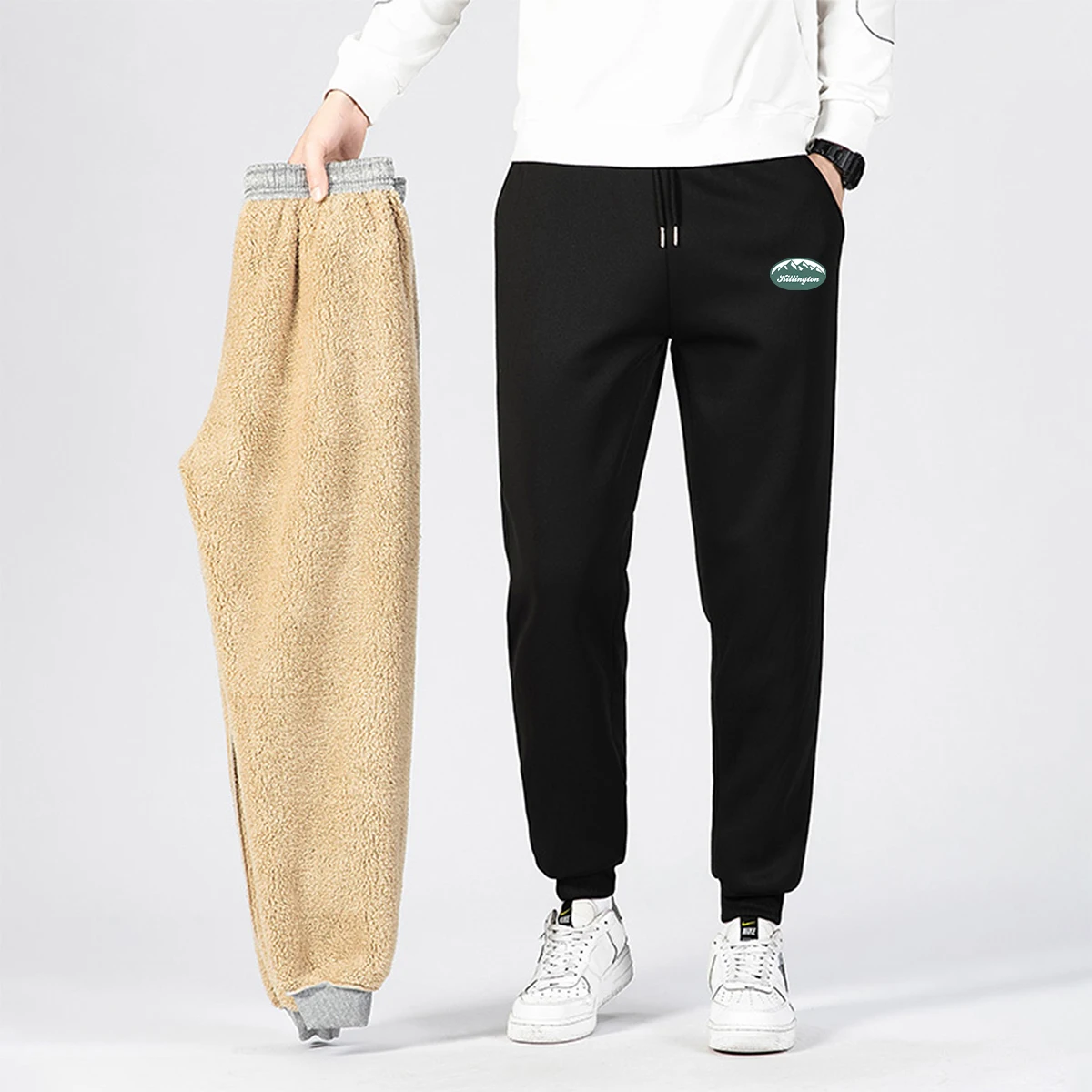 

Men's Mountain Logo Print Fleece Pants - Cozy Winter Style for Outdoor Enthusiasts & Casual Comfort